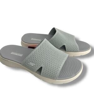 NEW Skechers Timeless Wide Width Slide Sandals Size 11 Wide Fit Gray Metallic